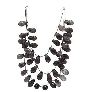 Layered Necklace With Faceted Gray Teardrop Beads Adjustable Chain